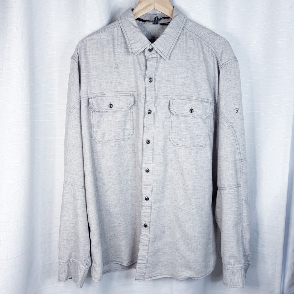 Kuhl Shirt Mens XL Gray Button Up Outdoor Hiking Workwear Cotton Blend EUC
